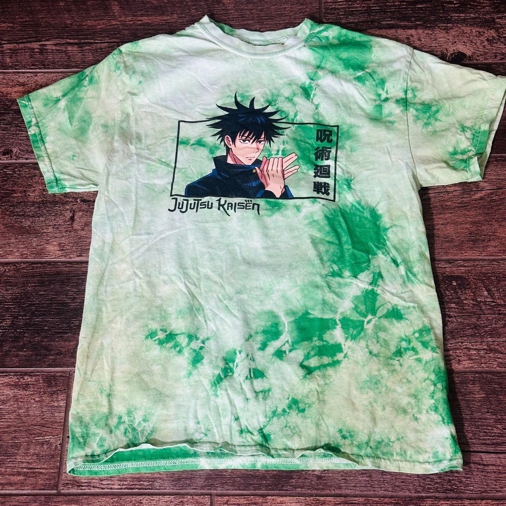 Jujutsu Kaisen - Men's Green Tie-Dye Medium Cotton T-Shirt - Megumi Fushiguro